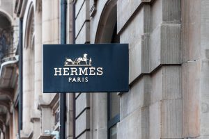 Hermes shop sign in Basel, Switzerland . It is a French fashion house selling luxury articles