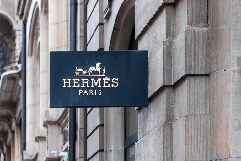 Hermes shop sign in Basel, Switzerland . It is a French fashion house selling luxury articles