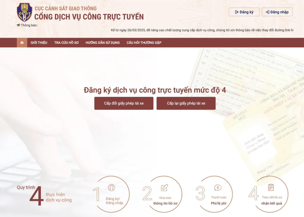 cách đổi bằng lái xe ô tô online