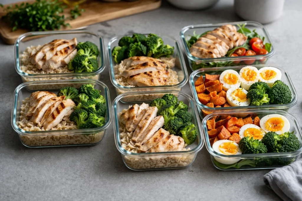 Chuẩn bị sẵn các hộp meal prep giàu protein giúp kiểm soát lượng protein mỗi ngày và duy trì chế độ ăn uống lành mạnh lâu dài.