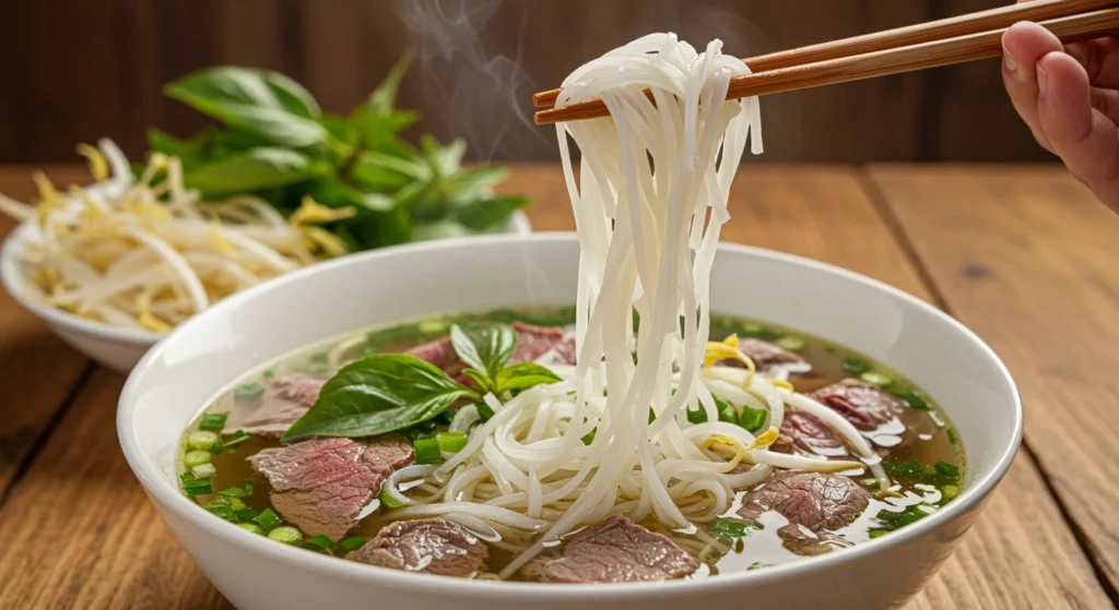 Phở tái bắp thường ít calo hơn phở nhiều gầu, nạm béo.
