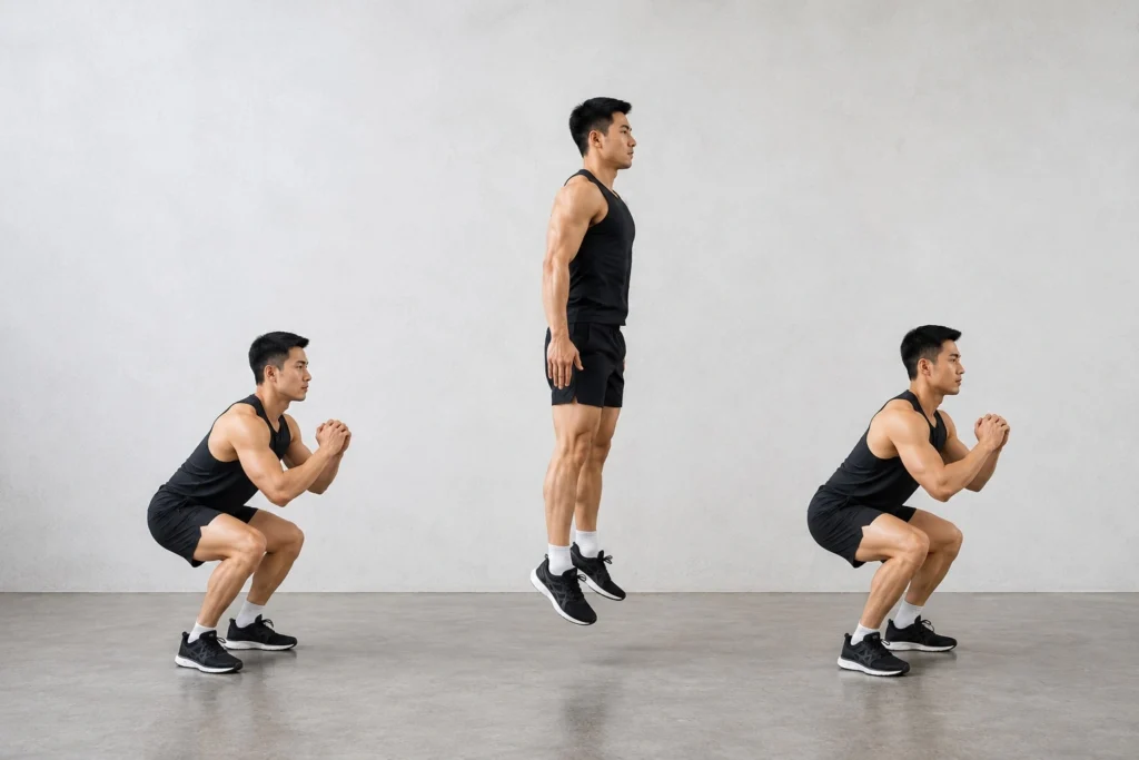 giảm mỡ bụng cho nam: Squat Jumps