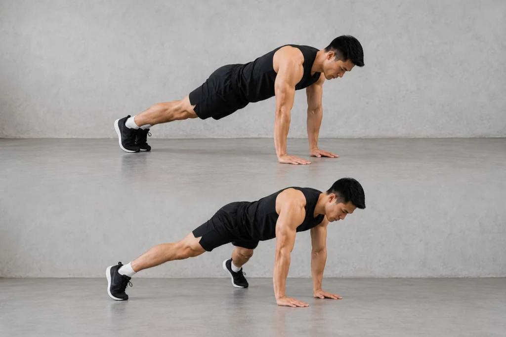 Plank Jacks (plank bật nhảy chân)