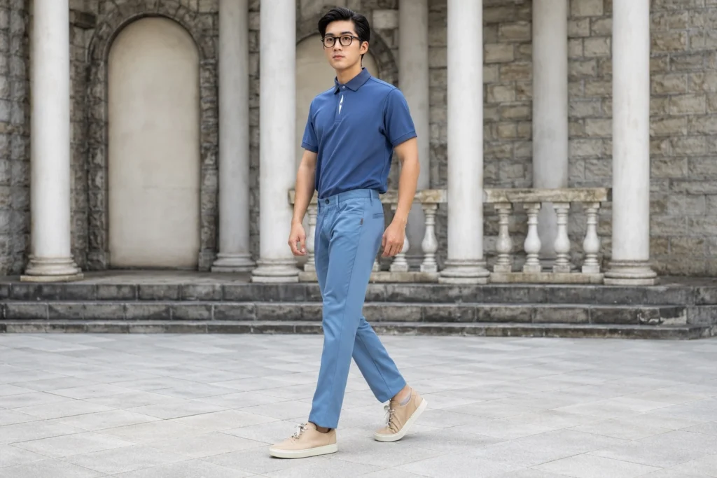 Cách phối đồ cho nam cao 1m7 gầy: Áo polo phối cùng quần kaki