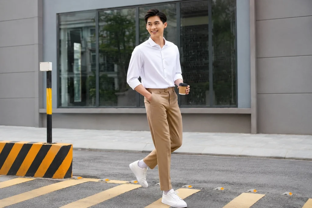 Áo sơ mi kết hợp quần tây dáng suông